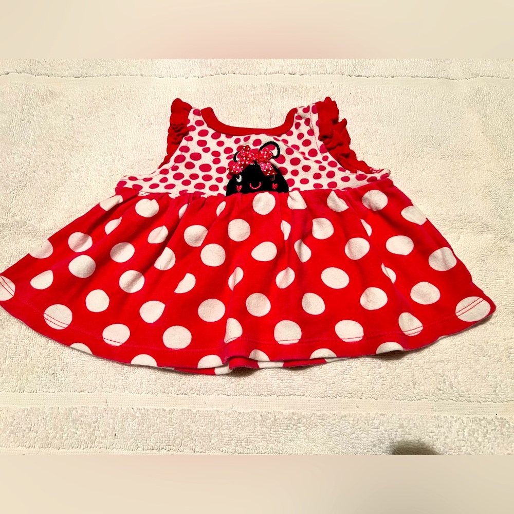 Red Polka Dot Dress with Character Design size 0-3mths